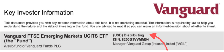 Where to find the share class for investments via Vanguard